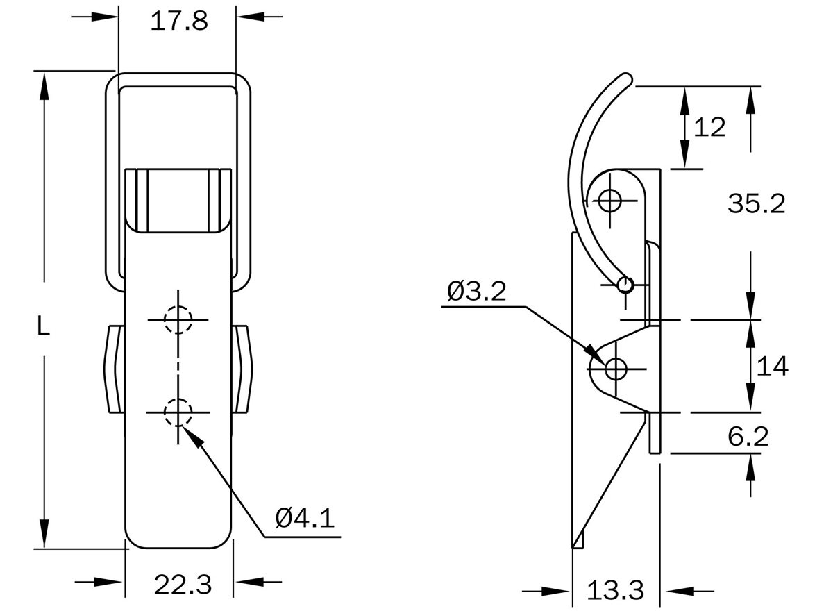 27 Series | Spring Claw Latch dimension guide