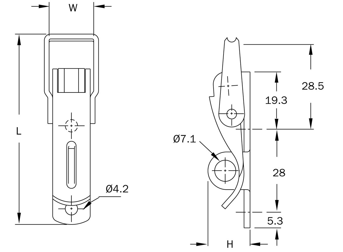 29 Series | Rigid Latch | Padlock Version dimension guide