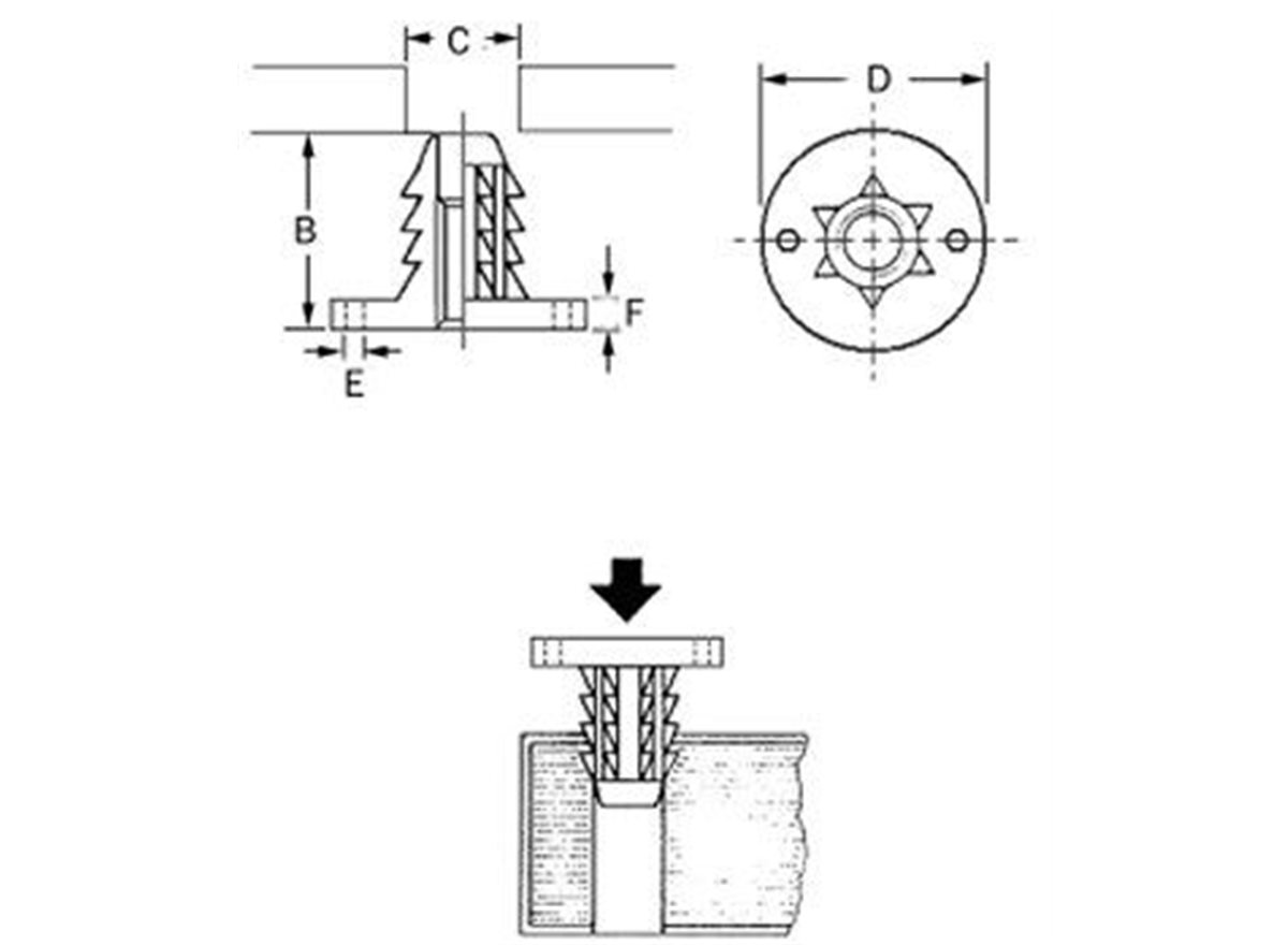 Insert Nuts | Knock-in Large Flange | Fixing Holes dimension guide